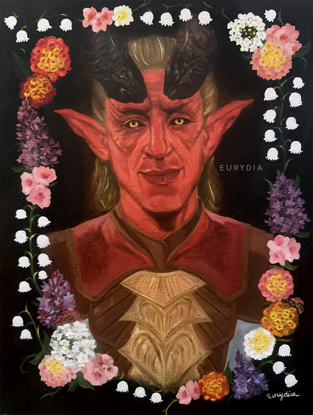 Portrait of Zevlor Surrounded by Flowers (BG3) - oils Portrait of Zevlor Surrounded by Flowers (BG3) - oils